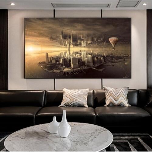 Modern City Reflection Landscape Canvas Art Posters and Prints Beautiful Sunset Canvas Paintings for Home Wall Cuadros Pictures