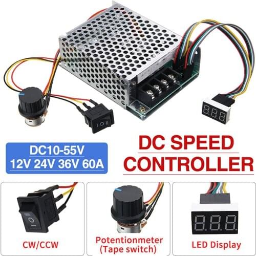 DC Motor Speed Controller DC10-55V 12V 24V 36V 60A PWM Motor Speed Controller CW CCW Reversible Switch Mayitr