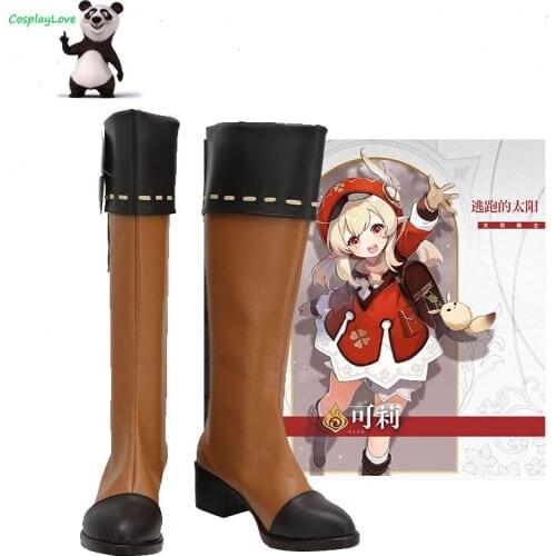 Genshin Impact Klee Brown Cosplay Shoes Long Boots Newest Custom Made For Female Male Halloween CosplayLove