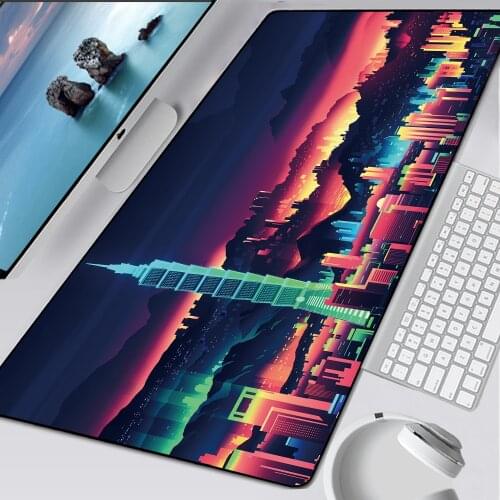 City Night View Mouse Pad Neon lights Gamer Accessories MousePad Soft Rubber Large PC Desk Gamer Play Mat Carpet Rug for Gifts