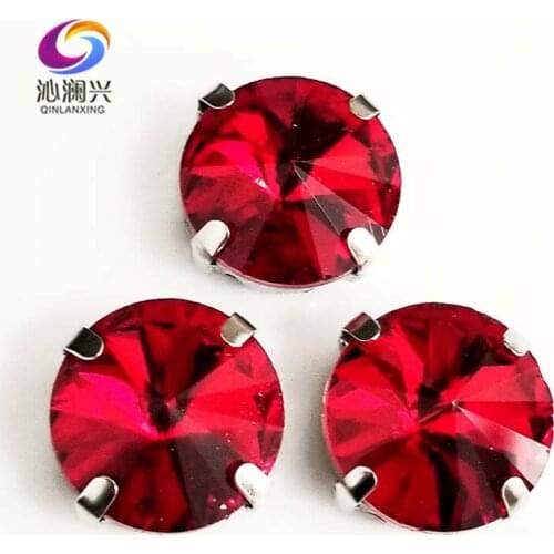 Round shape red AAA glass crystal flatback claw rhinestones,sew on stones with holes,diy/apparel accessories SWR06