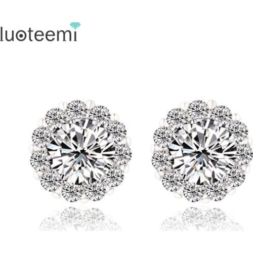 LUOTEEMI Real Main stone Round Cut 6mm 0.75ct CZ Stud Earings Wedding Jewelry for women Fashion Wear Accessories