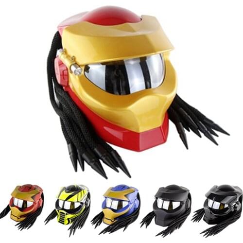 Black Predator Helmet Motorcycle with Braids Ironman Venom Helmet Custom Cascos Visor Capacete Gundam Casque Predator Capacete
