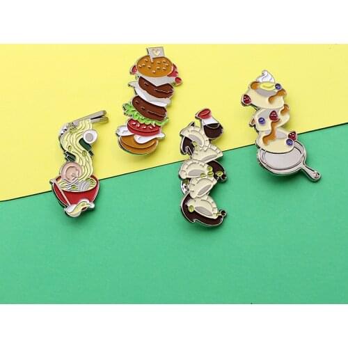 Cartoon Creativity Fun Food Enamel Heart Burger Dumpling Fried Egg Ramen Alloy Pin Badge Clothes Bag Jewelry Gift For Friends