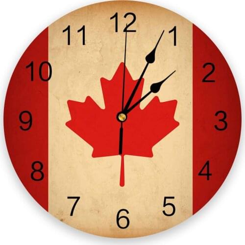 Canada Flag Vintage Texture Print Wall Clock Wall Art Silent Non ticking Round Wall Watch for Home Decortaion Best Gift