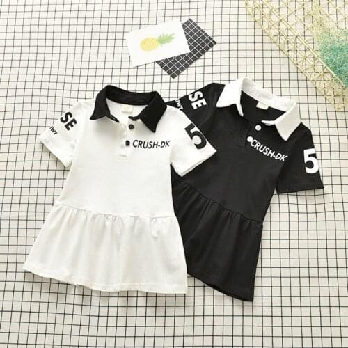 2021 summer new childrens clothing Korean girls casual sports letter lapel college wind dress