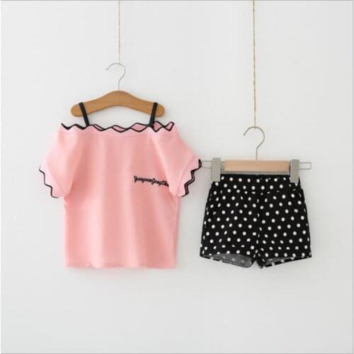 New Summer Girls Clothes Sets Childrens Clothing Fashion Girl Shirt Top+Polka Dot Printed Shorts Suits 2018 Kids Clothing 2pcs