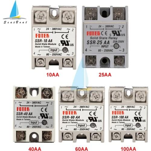 SSR -10AA/25AA/40AA/60AA/100AA AC Control AC SSR White Shell Single Phase Solid State Relay Without Plastic Cover
