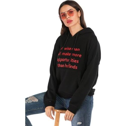 Autumn Hooded Sweatshirt Fashion Black Casual Printed Long Sleeve Womens Sweatshirt Harajuku Style Wn