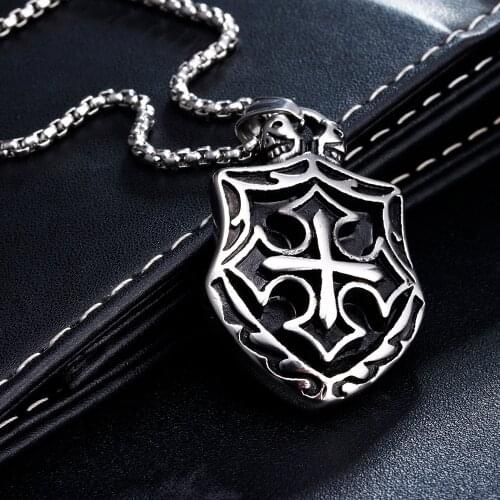 Cross Shield Spells Pendant Necklace Stainless Steel Chain Jewelry Gift for Men Jewelry