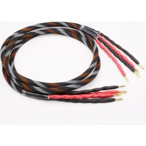 Pair hifi speaker wire, audio cable, professional hifi speaker wire, 4N oxygen-free copper, banana Y plug speaker cable