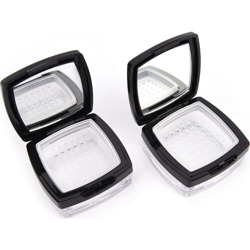1PC Empty Black Loose Powder Case with Mirror Sifter Square Loose Powder Box with Sifter, Plastic Cosmetic Powder Container 10g
