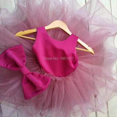 Rose Ball Gown Baby Girls Dresses For Weddings Puffy Tulle Girls Pageant Dress With Big Bow Kids Birthday Gown