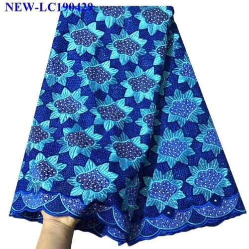 Blue High Quality Swiss Voile Laces In Switzerland Cotton African Dry Cotton Lace Fabric Nigerian Man Voile Lace Fabric GDS01