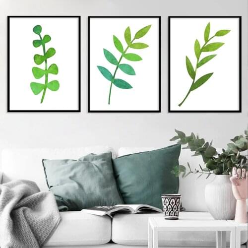 Green Plant Leaves Watercolor Canvas Painting Home Decor Living Room Decorative Hanging Painting Wall Art Posters and Prints