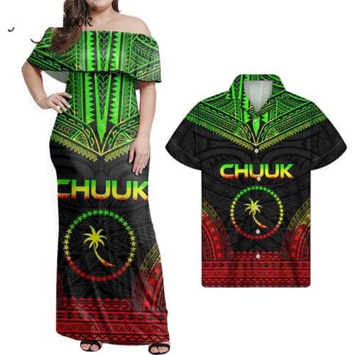 HYCOOL Chuuk Print Couples Matching Clothing Set Plus Size Women Island Clothes Gradient Polynesian Tribal Bodycon Dresses Women