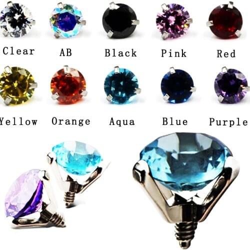 10pcs 10 Color Mixed 316L Stainless Steel CZ Gem Dermal Anchor Top Skin Diver 14g Piercing Body Jewelry