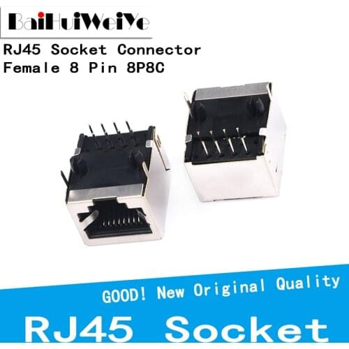 10Pcs/Lot RJ45 Socket 8 Pin Cable Interface Shielded Crystal Head Light Copper Shell Connector Female 8P8C Horizontal 90 degrees