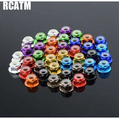 4pcs CNC Aluminum Flange Nylon Lock Nut M4 Multicolor 1/10 1/8 1/14 RC Car Truck Crawler Drift TRX4 SCX10 SCANIA Universal Part
