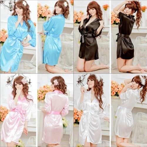 1Set Women Sexy Underwear Women Sexy Lingerie Satin Lace Kimono Intimate Sleepwear Robe Sexy Night Gown 5 Colors