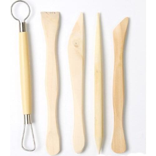 5pcs Clay Sculpture Tool Carved Clay Tools Wooden Hand-made Pottery Ceramic Set Carving Caving Modelling Sculpt Craft