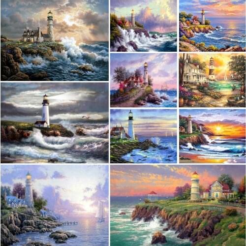 5D Diamond Painting Landscape Full Square Diamond Embroidery Seaside Lighthouse Rhinestone Craft Mosaic Home Decoration Picture