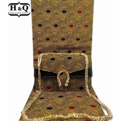 H&Q African Wax Fabric With Womans Handbag 2021 High Qulity African Ankara Bag Set Matching 6 Yards Soft Fabric Fashionable