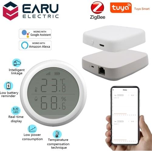 TUYA ZigBee Hub Wireless Temperature Humidity Sensor LED Screen Display Works With Smart Life Google Home Alexa Home Assistant