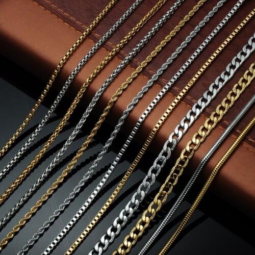 D&Z 24inches Gold Silver Color Stainless Steel Cuban Link Chain Necklace for Men Jewelry Snake/Box/Hanging/Curb/Flat/Twist