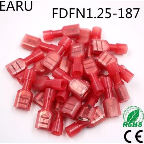 FDFN1-187 FDFN1.25-187 NYLON brass Female Insulated Spade joint Cable Wire Connector 100PCS 0.5-1.5mm2 22-18AWG FDFN Plug