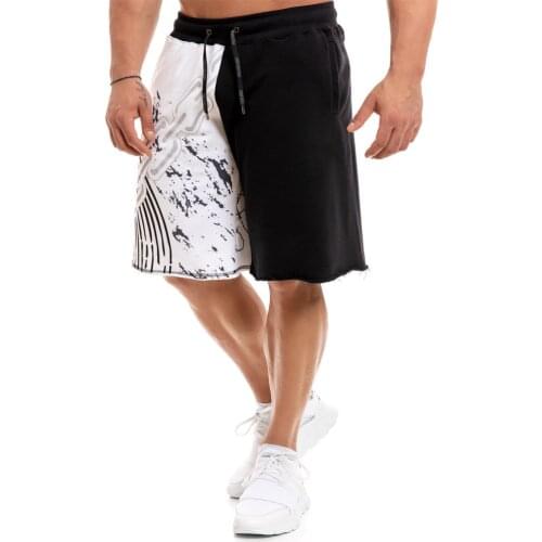 JANSANELIN Muscle Brothers Fitness Pants Mens Stitching Personality Loose Printed Shorts Casual Sports Five-Point Pants Men