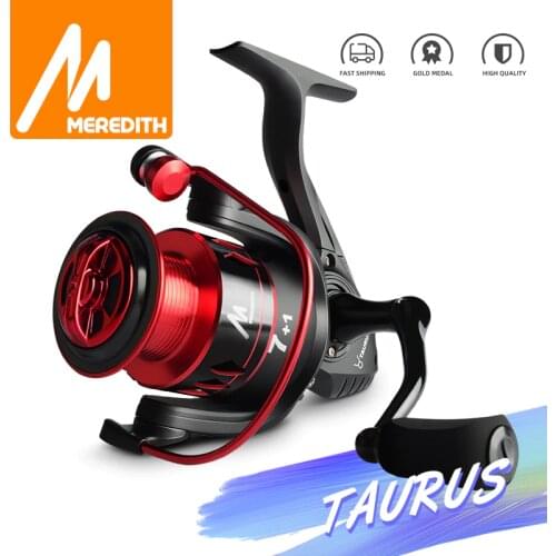 MEREDITH TAURUS Series 5.2:1 One Way Clutch System Low Profile Spinning Reel 7+1 Ball Bearings Wool Drag Brake Carp Fishing Reel