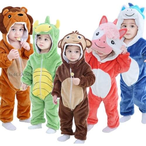 New Baby Rompers Baby Girls Clothes Hooded Pajamas mameluco bebe Winter Animal Boys Costumes roupa de bebe Kigurumi Panda Onesie