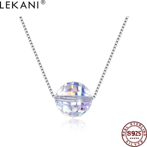 LEKANI 925 Sterling Silver Necklace For Women Simple Ball Pendant Chain Necklaces Colorful Austria Crystal Jewelry New Arrival