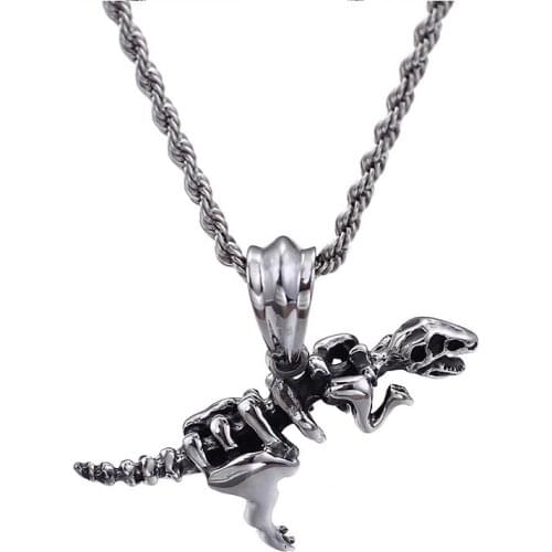 Stainless Steel Mens Dinosaur Skeleton Pendant Overlord Dinosaur Titanium Steel Necklace
