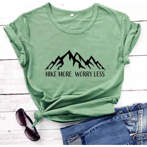 Hike More Worry Less New Arrival 100%Cotton Funny T Shirt Mountains Tee Adventure Shirt Travel Shirt Explorer Shirts Dropship