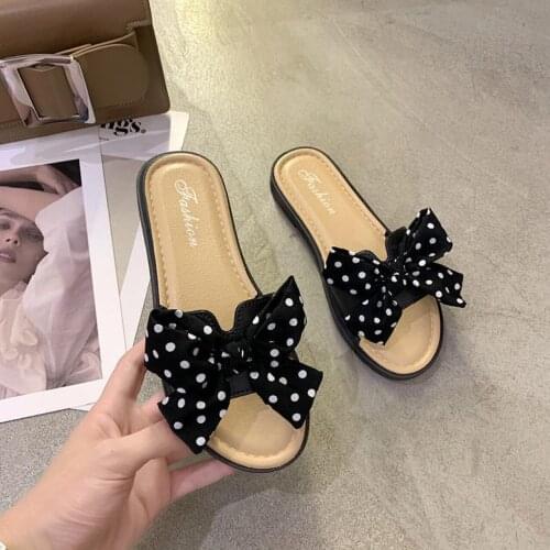 New bow slippers womens outer wear Korean womens shoes, flower beach shoes, sandals, womens net celebrity ins flat shoes