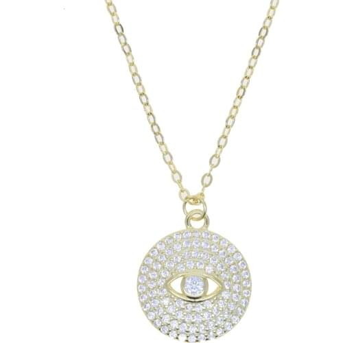 Genuine 925 Sterling Silver Necklace Turkey Round Evil Eye Full Cz Pendant Necklaces for Women Link Chain Jewelry Hot 2021