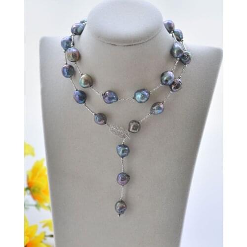 P7247 29" 14mm Peacock-Black Almost-Round Edison Keshi Pearl Necklace