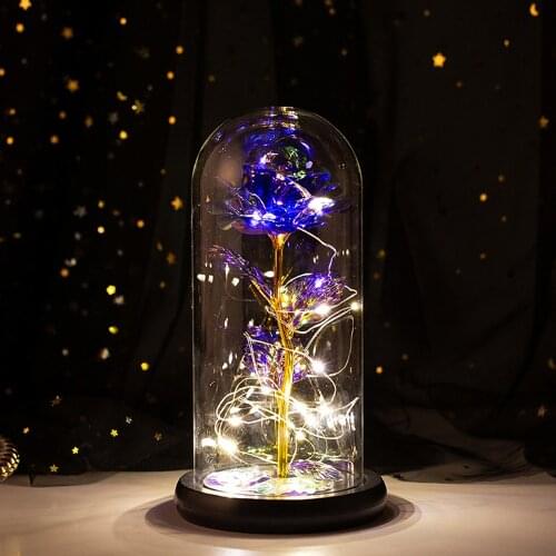 Gifts Enchanted Beauty Rose with LED Light in Glass Dome on Wood Base Night Light For Wedding Party Birthday ValentineS Day D30