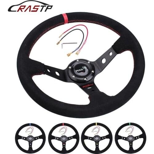 RASTP-Universal 14 inch 350mm Suede Car Racing Steering wheels Deep Corn Drifting Sport Steering Wheel RS-STW025