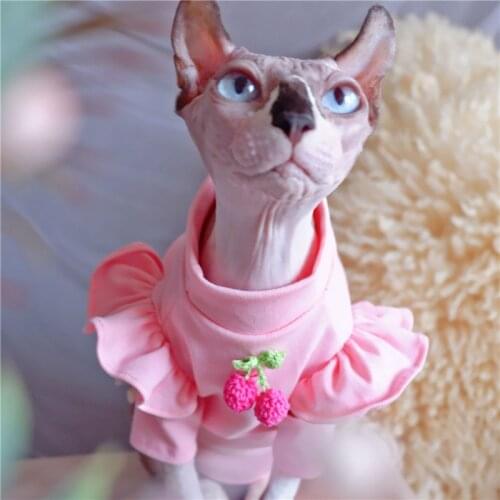 Pink Flying Sleeve Strawberry Sphynx Cat Clothing Summer Thin Hairless Cat Clothes Breathable Anti-drop Cat Clothes for Cats