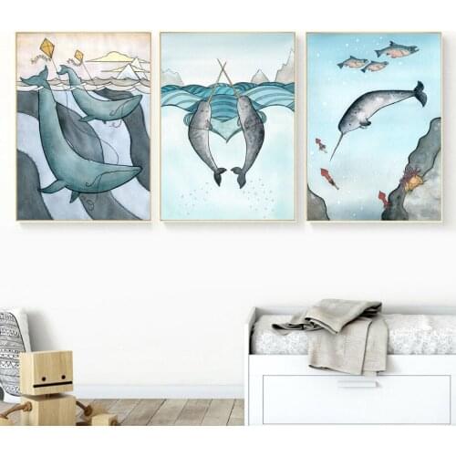 Mermaid Shark Whale Pictures Nursery Kids Room Decor Modern Fashion Wall Art Canvas Painting Cartoon Nordic Posters And Prints