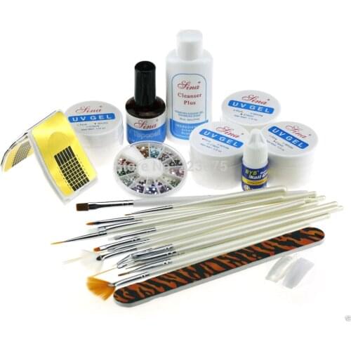 Hot UV Gel Starter Kit+15pcs Nail Tips Painting Brushes