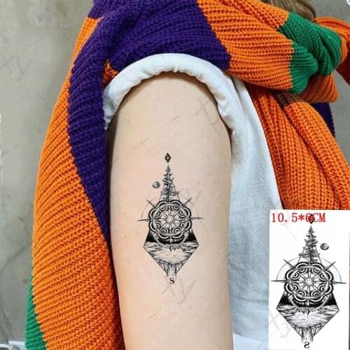 Waterproof Temporary Tattoo Sticker Ins Geometry Compass Black Totem Tree Earth Body Art Flash Tatoo Fake Tatto for Women Men