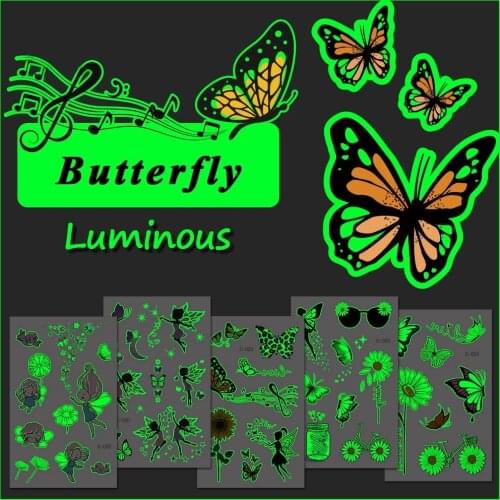 Temporary Tattoo Stickers Luminous Fake Tattoos Glow Paste on Face Arm Leg for Girls Children Body Art Butterfly Sticker Tatoo