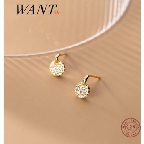 WANTME Genuine 925 Sterling Silver Round Pavé Crystal Zircon Stud Earrings for Women Luxury Romantic Temperament Wedding Jewelry