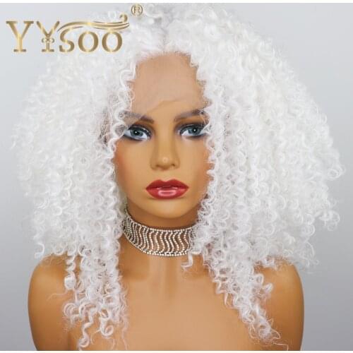 YYsoo 13x4 Short White Curly Synthetic Lace Front Wigs Cosplay for Women Glueless Afro Kinky Curly White Wig Natural Hairline