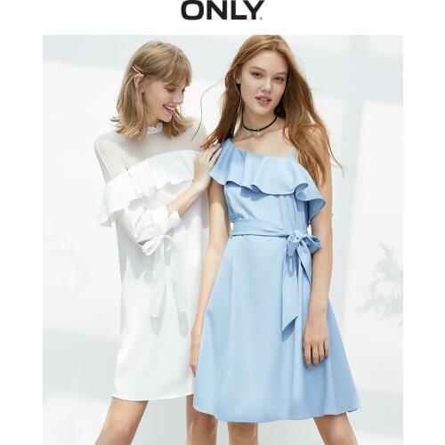 ONLY summer new style lotus leaf off-shoulder holiday denim sling dress female | 119342505