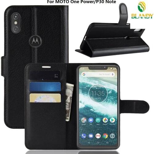 100pcs/lot phone case For MOTO One Power P30 Note Litchi Lychee Wallet Leather Cover TPU case For MOTO E5